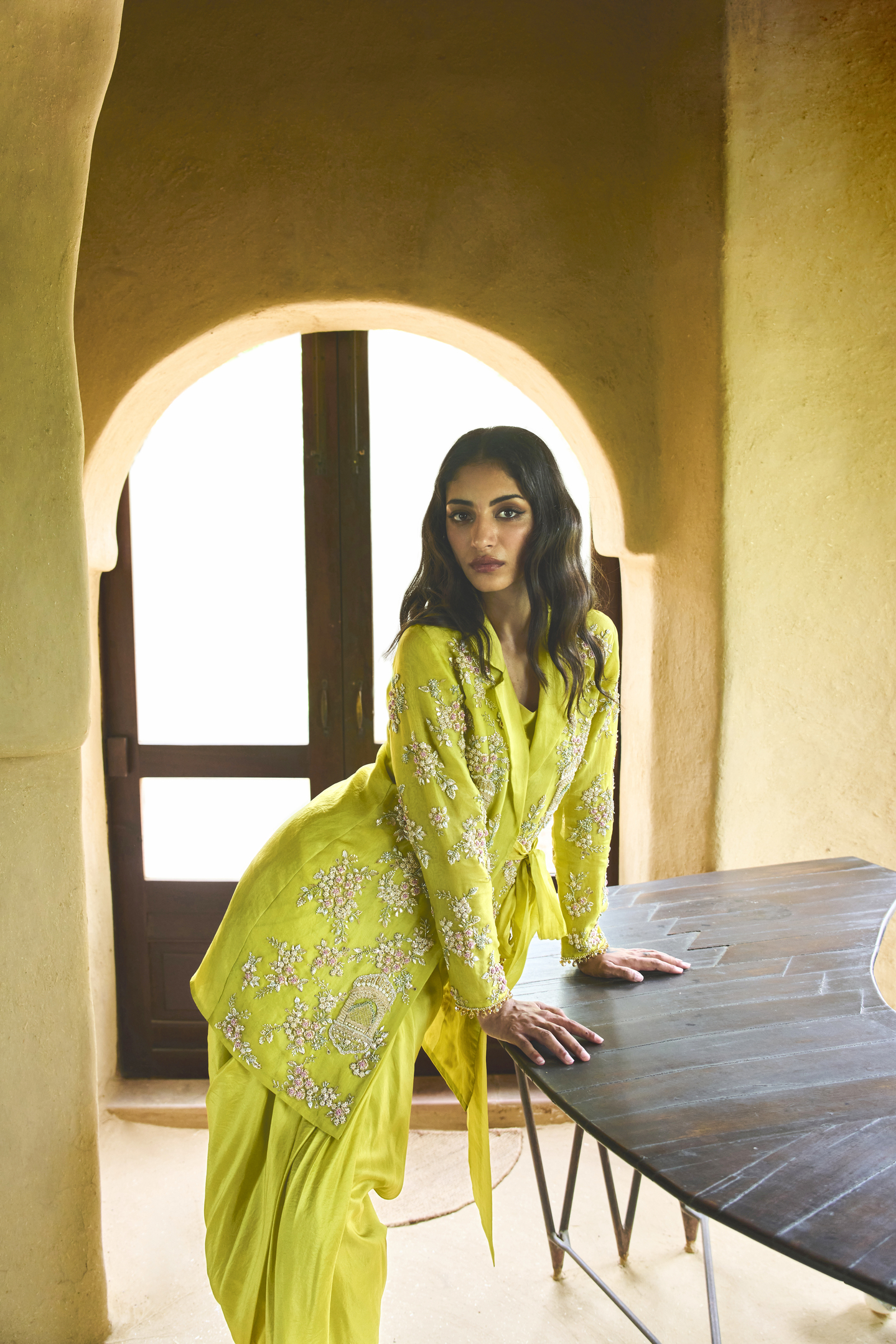 Bright Yellow Drape Skirt & Jacket Set