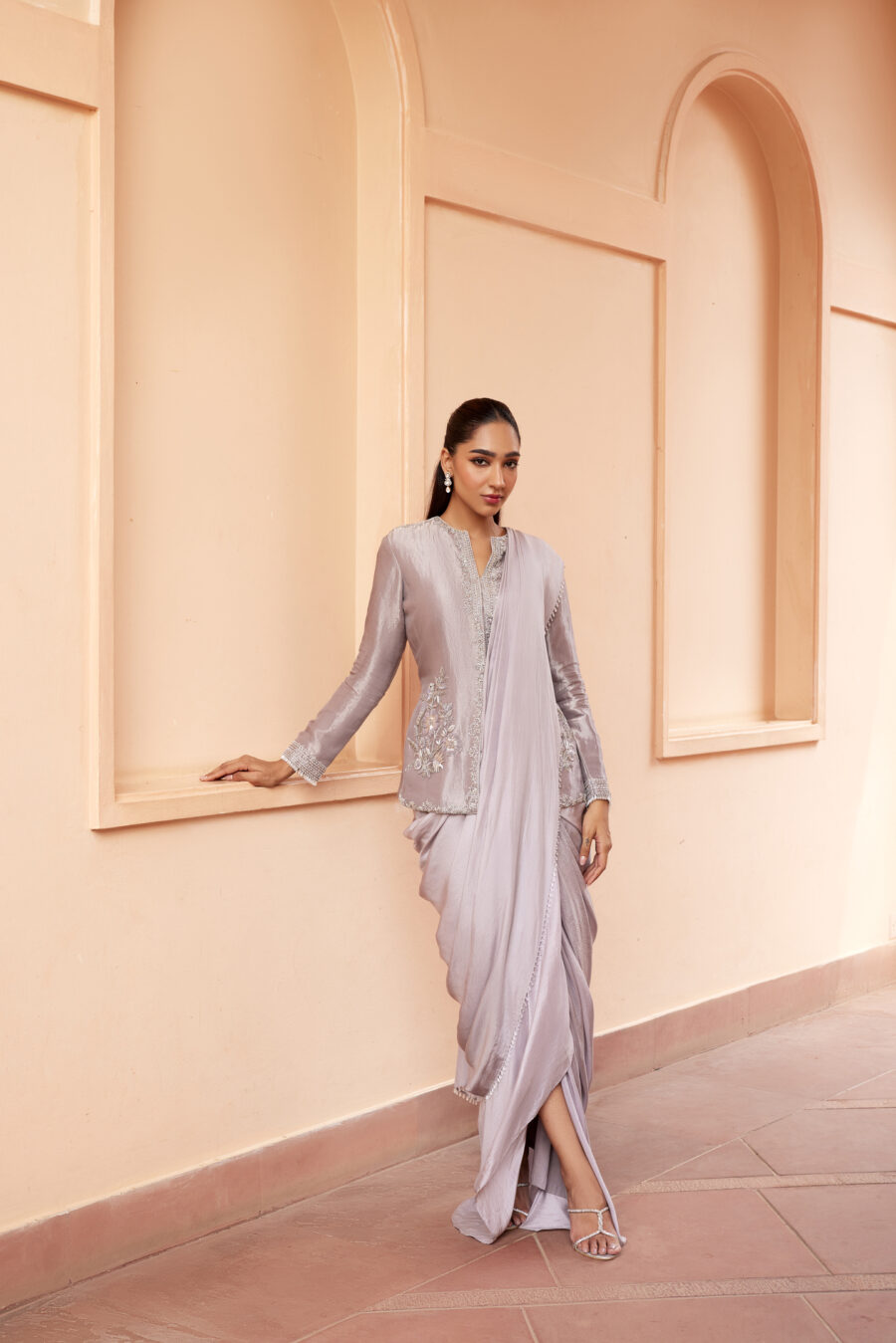 Lilac Drape Saree With Jacket Se